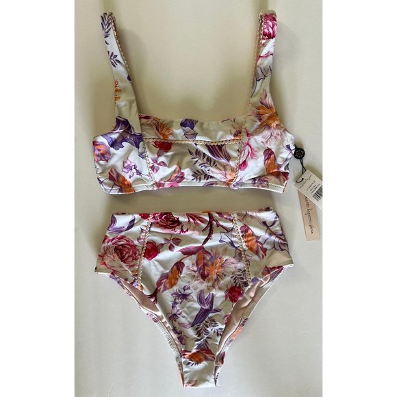 Nanette Lepore Cassia Square Neck High Waisted Bikini Set White Floral - Picture 2 of 8
